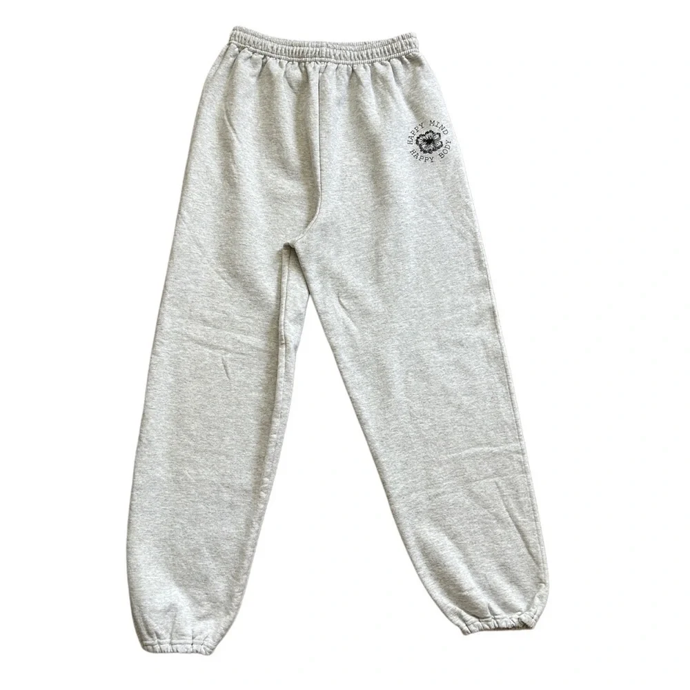 Gildan Happy Mind Happy Body Gray Jogger Sweatpants Size Large